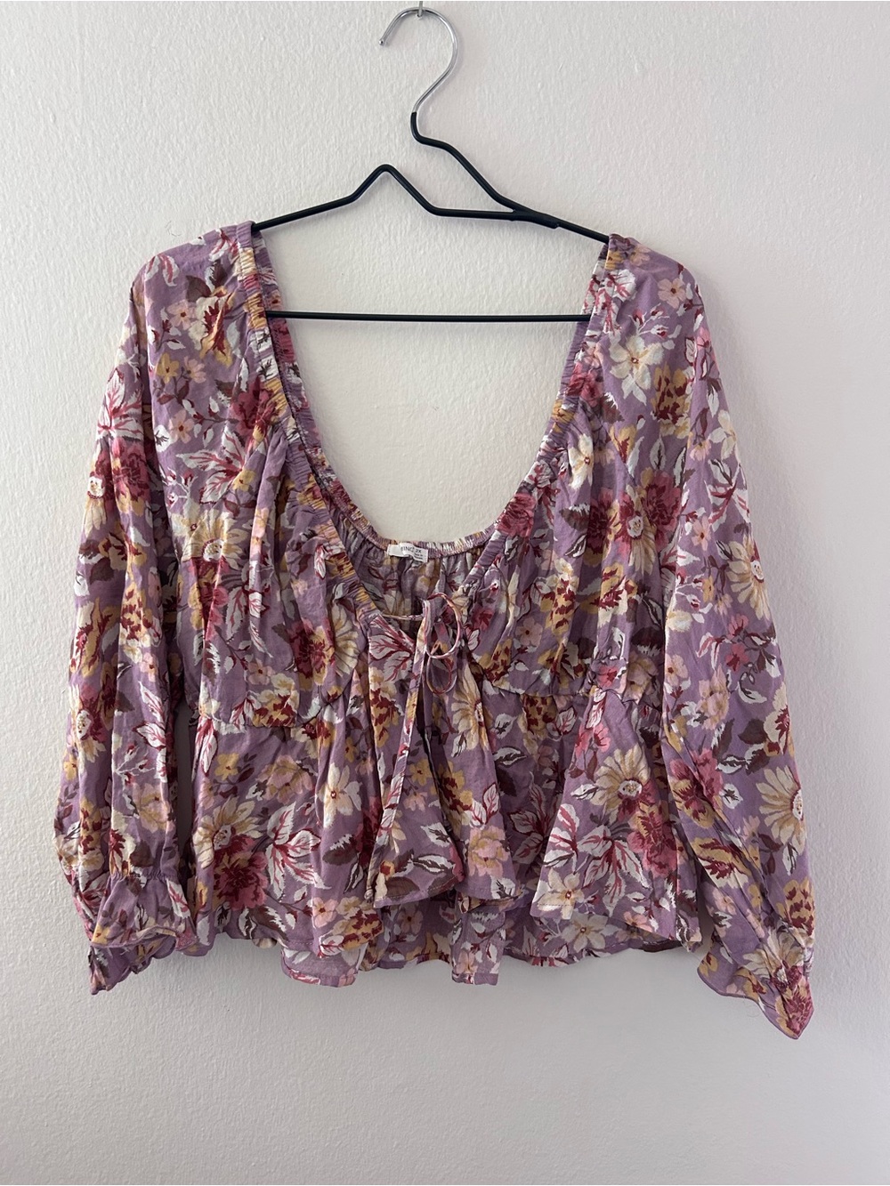 Lavender Floral Peasant Blouse Top Romantic Boho 2X Cottagecore Fairycore Bell